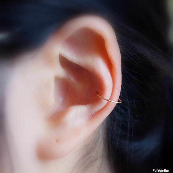 185)Minimalist ear cuff. No Piercing **THIN** Wire Hoop Ear Cuff. Gold Filled, Rose Gold Filled, Sterling Silver