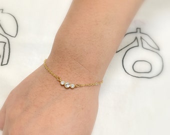 220)Cute and Dainty Three Cubic Charm Bracelet
