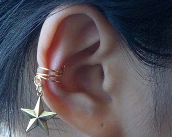 101)Minimalist ear cuff. No piercing Star Charm Ear Cuff *Antique Gold