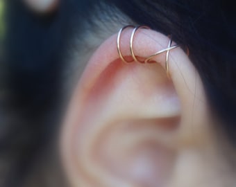 181)No Piercing SET Of 2 Ear Cuff For Upper Ear Cartilage,22G(THIN WIRE)Sterling silver,14k Gold Filled,Rose Gold Filled.Minimalist ear cuff