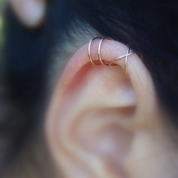 181)No Piercing SET Of 2 Ear Cuff For Upper Ear Cartilage,22G(THIN WIRE)Sterling silver,14k Gold Filled,Rose Gold Filled.Minimalist ear cuff