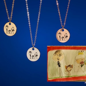 213)Actual Kid&#39;s Drawing Engraving Necklace. Memory Jewelry. Birthday Gift-Sterling Silver