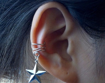 6)Ear Cuff; Star Charm Ear Cuff *Antique Silver