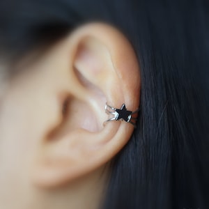 114)No piercing Three Lines With Hematite Star Bead.Minimalist ear cuff.