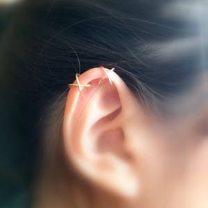 169) Minimalist ear cuff. No Piercing Criss Cross, or Double Lines Ear Cuff for Upper Cartilage. sterling silver. gold filld.