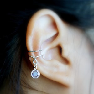 129) No piercing Ear Cuff with Swarovski Birthstones.Minimalist dangle ear cuff