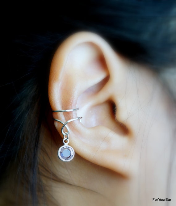 129) No piercing Ear Cuff with Swarovski dangle ear  cuff