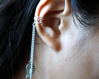 39)No piercing Double Leaf Drop Ear Cuff. Minimalist ear cuff