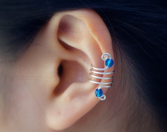 122) Minimalist ear cuff. No piercing Capri Blue Beads Ear Cuff