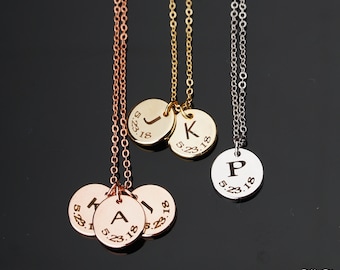 203)Personalized Initial Necklace.Mom Necklace, Anniversary, Coin Charm.