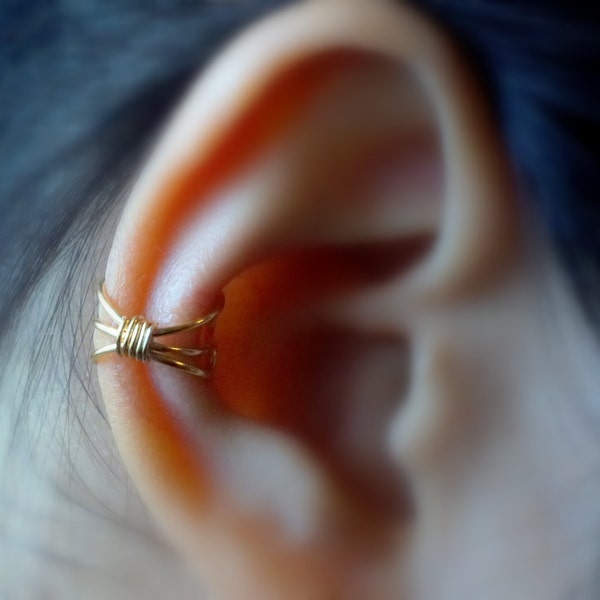 1)No Piercing Three Band and Wrap Ear Cuff **GOLD BODY**