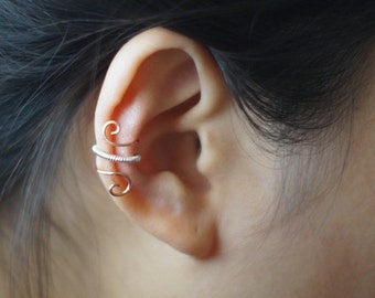 64) Geen piercing Swirl Wrap Ear Cuff - Koperkleur. Fake Ear Cuff. Minimalistische oormanchet