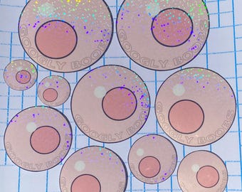 Googly Boobs Laminated Glitter Sticker 10-Pack PINK