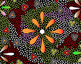 Flowers in the Desert Black,  Authentic Aboriginal Fabric