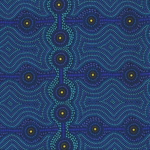 Desert Landscape, Blue, An Authentic Aboriginal Fabric