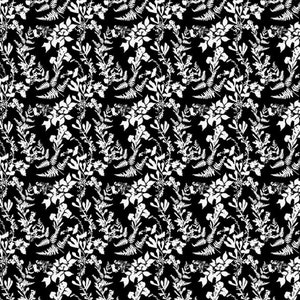 Decoupage, White Floral on Black