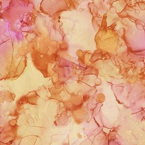 May include: Abstract art print with a swirling pattern of pink, orange, and yellow colors. The colors blend together to create a soft, ethereal look.