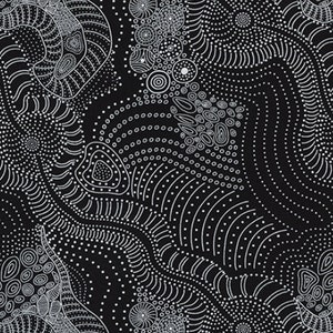 Dreamtime Riverbed Black, An Authentic Aboriginal Fabric