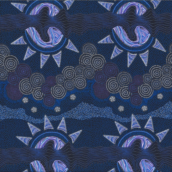 Sunset Night Dreaming Blue, An Authentic Aboriginal Fabric