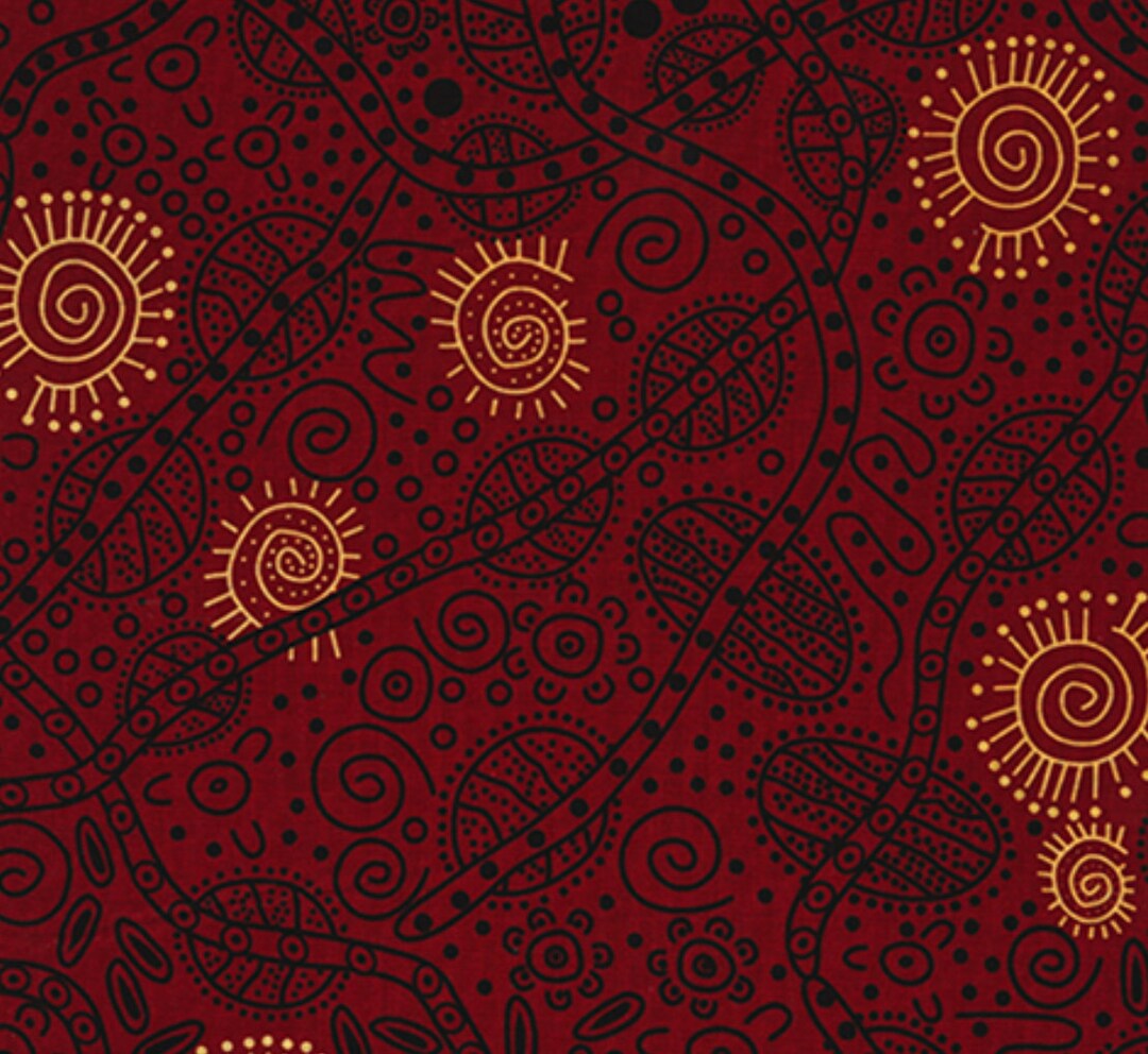 オーストラリアのアボリジナルアート「Bush Tucker」 Bush Tucker Red, an Authentic Aboriginal Fabric - Etsy
