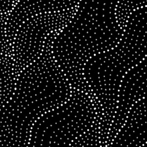 May include: Black background with a white polka dot pattern. The dots are of varying sizes and are scattered randomly across the background.