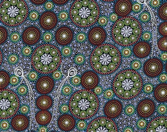 Gathering Bush Tucker, Green, An Authentic Aboriginal Fabric