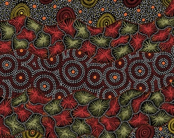 Wild Seed and Waterhole, Black, An Authentic Aboriginal Fabric