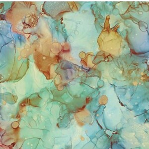 May include: Abstract art print with swirling patterns in shades of blue, green, and brown. The colors blend together to create a unique and organic look.