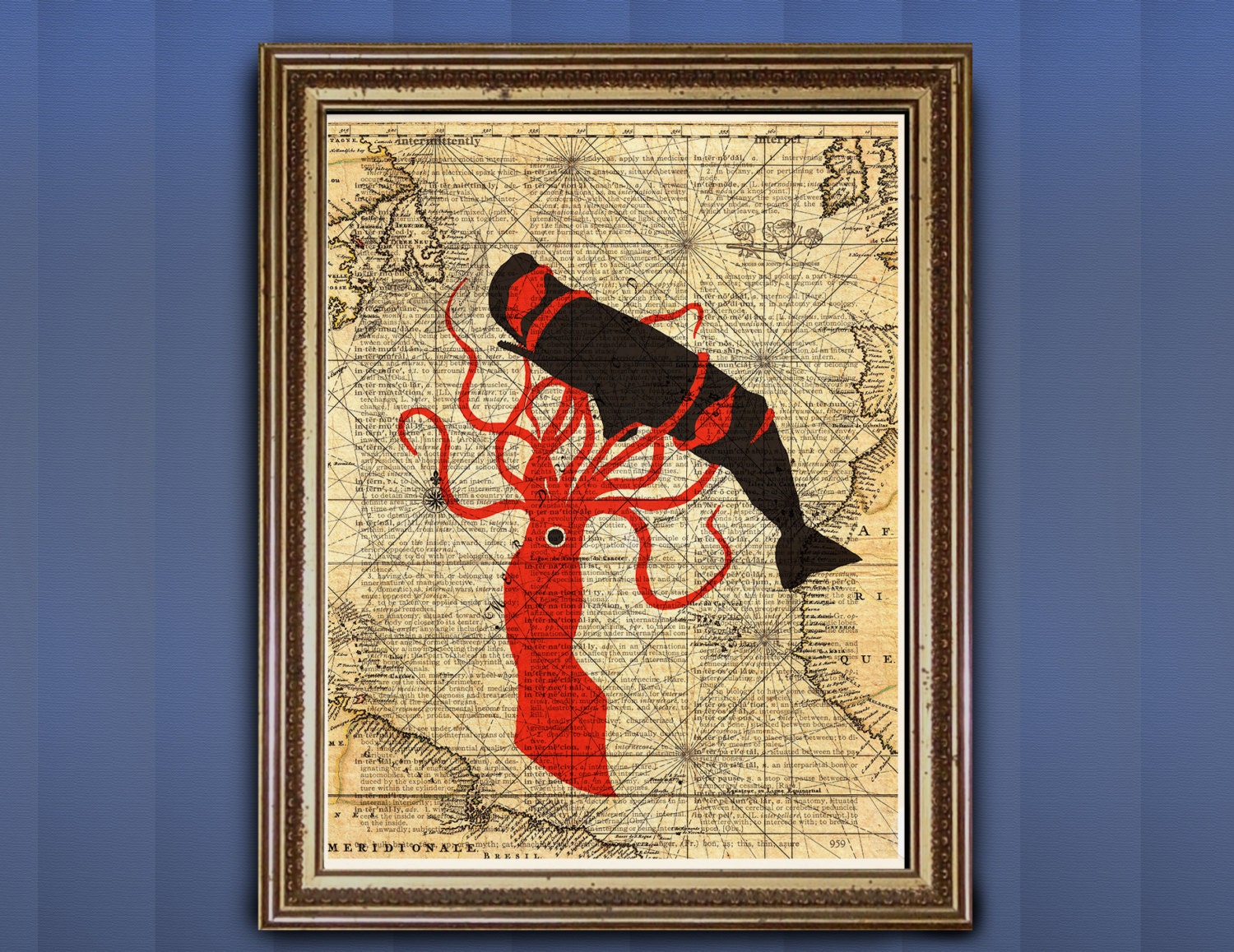 Sea Battle Giant Squid Kraken Sperm Whale Dictionary