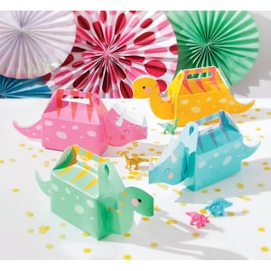 Pack 24 Pastel Dinosaur Favor Boxes Girls Birthday School Dino Favors treat box image 1