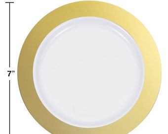 120 Metallic Rim 7" Plastic Plates ~  Gold,  Silver or Rose Gold  ~ Wedding Cake Plates ~ Dessert ~ Appetizers