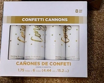 48 Premium Wedding 6" Confetti Cannons!  Poppers! White & Gold  Congrats!  Save!  Only 1.50 each!