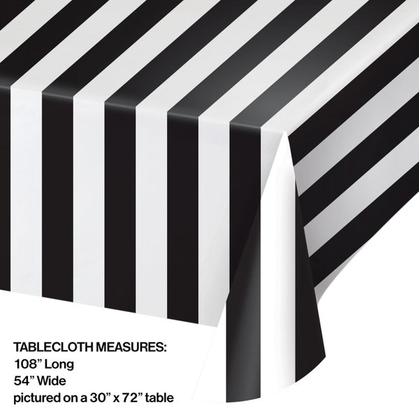 4 Black and White stripes TableclothS ~54 x 108 Plastic Tablecover  ~ Referee, Football, Soccer, Halloween! Beetlejuice!