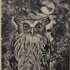 Original etching of  an Eagle Owl