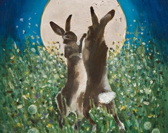 Boxing Hares by Moonlight