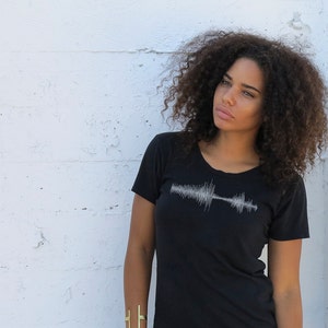 Women's sound wave T-Shirt Black with Kashmir inspired logo by Kult Designs great gift for mother, daughter, sister, friend. image 4