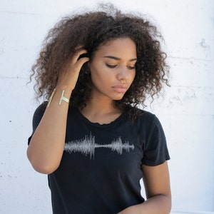 Women's sound wave T-Shirt Black with Kashmir inspired logo by Kult Designs great gift for mother, daughter, sister, friend. image 3