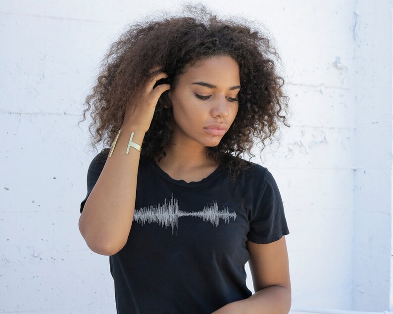 Women's sound wave T-Shirt Black with Kashmir inspired logo by Kult Designs great gift for mother, daughter, sister, friend. image 3