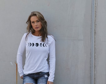 Lunar Phase Long Sleeve Tee – Kult Designs, Boho Moon T-Shirt