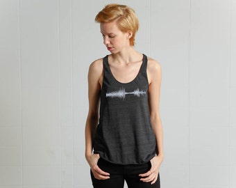 Women's Medium Gray Music  Inspired Tank-Americal Apparel Black Racer back Tank, casual rock n roll tank top mother sister gift