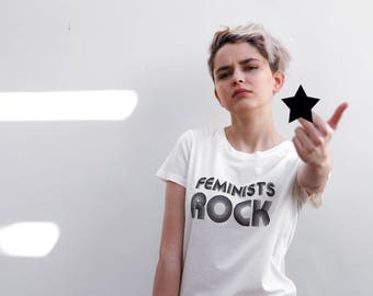 Feminists Rock Tee - Vintage White Distressed Graphic T-Shirt