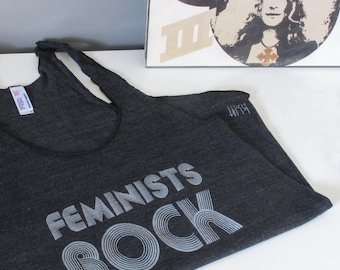Feminists Rock Graphic Tank - Women's Rights Racerback, Black Apparel