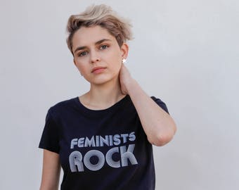 Feminists Rock Tee – Black Distressed Graphic T-Shirt