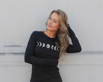 Lunar Phase Long Sleeve Tee - Bella Canvas Moon Design