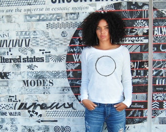 Here Comes the Sun Slub Pullover, White Long Sleeve Tee