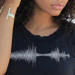 Women's sound wave T-Shirt Black with Kashmir inspired logo by Kult Designs great gift for mother, daughter, sister, friend. image 1