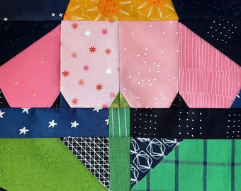 Coneflower FPP Block - Flower Garden Paper Piecing Quilt Block Pattern