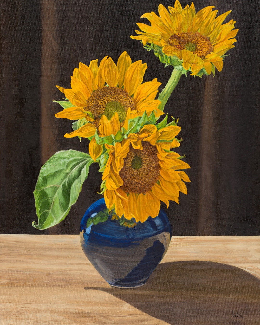 Sunflowers in a Blue Vase - Fine Art Print of an Oil Painting - Etsy