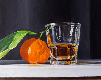 Scotch & Clementine with Leaf Still Life (9x9" giclee print)