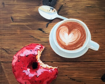 Coffee and Donut Lovers Painting (8x8" or 12x12" giclee print)